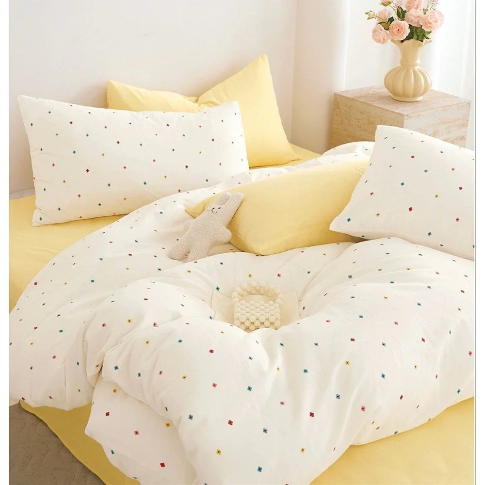 Twinkle Dots White 100% Double Layer Cotton Comforter Set Queen Cozy Modern
